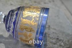 11 Vintage Val St. Lambert Cobalt Dans De Flore Water Wine Glass Gold Encrusted