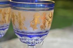 11 Vintage Val St. Lambert Cobalt Dans De Flore Water Wine Glass Gold Encrusted