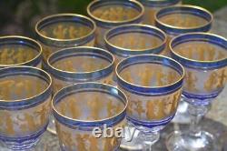 11 Vintage Val St. Lambert Cobalt Dans De Flore Water Wine Glass Gold Encrusted