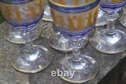 11 Vintage Val St. Lambert Cobalt Dans De Flore Water Wine Glass Gold Encrusted