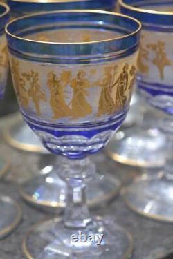 11 Vintage Val St. Lambert Cobalt Dans De Flore Water Wine Glass Gold Encrusted