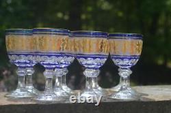 11 Vintage Val St. Lambert Cobalt Dans De Flore Water Wine Glass Gold Encrusted