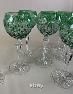 12 Bohemian Green Cut To Clear Wine Glasses 6 oz