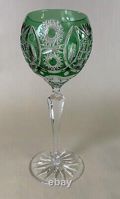 12 Bohemian Green Cut To Clear Wine Glasses 6 oz