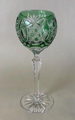 12 Bohemian Green Cut To Clear Wine Glasses 6 oz