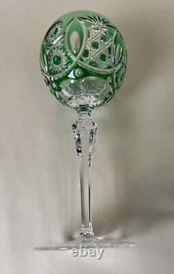 12 Bohemian Green Cut To Clear Wine Glasses 6 oz