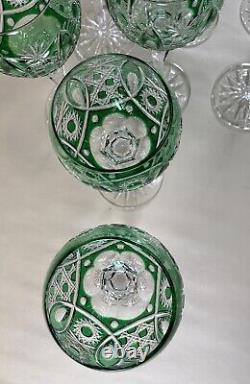 12 Bohemian Green Cut To Clear Wine Glasses 6 oz