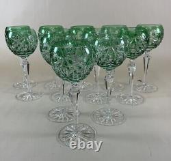 12 Bohemian Green Cut To Clear Wine Glasses 6 oz