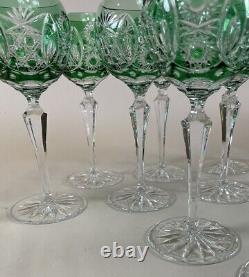 12 Bohemian Green Cut To Clear Wine Glasses 6 oz