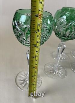 12 Bohemian Green Cut To Clear Wine Glasses 6 oz