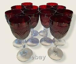 12 CRISTAL D'ARQUES Durand Luminarc Antique Ruby Red Goblets Wine 8 Clear Stem