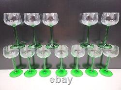 12 Cristal Emerald Rhine Wine Glass Set Vintage 6.5 Green Stem Luminarc France
