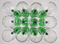 12 Cristal Emerald Rhine Wine Glass Set Vintage 6.5 Green Stem Luminarc France