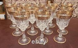 12 Elegant Crystal Gold Encrusted Rim Mid Century Vintage 5 tall Wine Glasses
