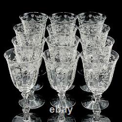 12 Fostoria Navarre Crystal Etched Water Wine Glasses Stemware7 3/4 Vintage AB2