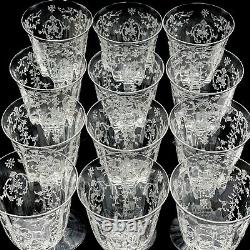 12 Fostoria Navarre Crystal Etched Water Wine Glasses Stemware7 3/4 Vintage AB2