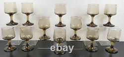 12 Libbey Tawny Accent Wine Glass Set Vintage Smoke Brown Retro Bar Stemware Lot