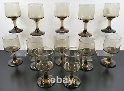 12 Libbey Tawny Accent Wine Glass Set Vintage Smoke Brown Retro Bar Stemware Lot