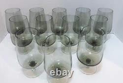 12 MCM Smoke Gray Water Wine Glasses 6 Vintage Clear Bulbous Stem USA Made Grey