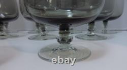 12 MCM Smoke Gray Water Wine Glasses 6 Vintage Clear Bulbous Stem USA Made Grey