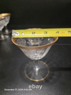 12 Pc Vintage Etched Glass Gold Rim Stemware Set Wine Champagne Coupe