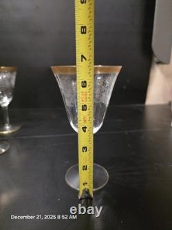 12 Pc Vintage Etched Glass Gold Rim Stemware Set Wine Champagne Coupe