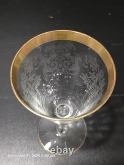 12 Pc Vintage Etched Glass Gold Rim Stemware Set Wine Champagne Coupe