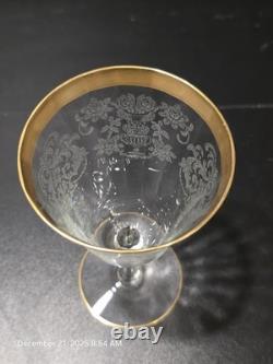 12 Pc Vintage Etched Glass Gold Rim Stemware Set Wine Champagne Coupe