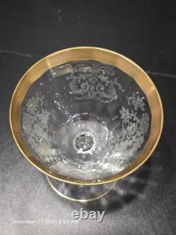 12 Pc Vintage Etched Glass Gold Rim Stemware Set Wine Champagne Coupe