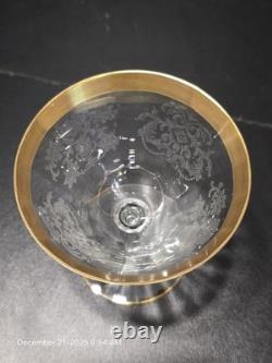 12 Pc Vintage Etched Glass Gold Rim Stemware Set Wine Champagne Coupe