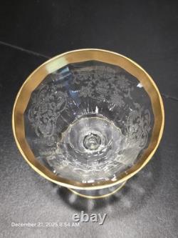 12 Pc Vintage Etched Glass Gold Rim Stemware Set Wine Champagne Coupe