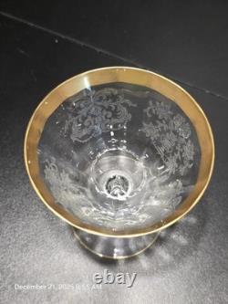 12 Pc Vintage Etched Glass Gold Rim Stemware Set Wine Champagne Coupe