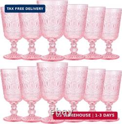 12 Pcs Glass Goblet 9 oz Vintage Wine Glasses, Pink