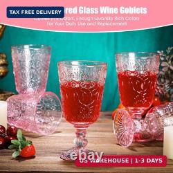 12 Pcs Glass Goblet 9 oz Vintage Wine Glasses, Pink
