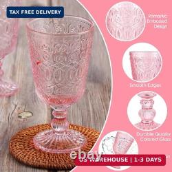 12 Pcs Glass Goblet 9 oz Vintage Wine Glasses, Pink