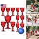12 Pcs Red Vintage Wine Glasses Set, 10 Ounces Floral Embossed Stemmed Glassware