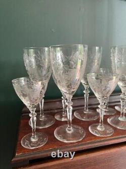 12 Pcs Vintage Goblet Set Liquor and Wine Glasses Etched Crystal
