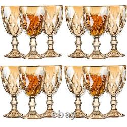 12 Pcs Vintage Wine Glasses, 10 Ounce Colored Glass Water Goblets, Unique Emb