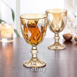 12 Pcs Vintage Wine Glasses, 10 Ounce Colored Glass Water Goblets, Unique Emb
