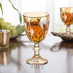 12 Pcs Vintage Wine Glasses, 10 Ounce Colored Glass Water Goblets, Unique Emb