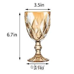 12 Pcs Vintage Wine Glasses, 10 Ounce Colored Glass Water Goblets, Unique Emb