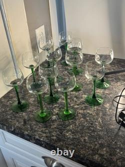 12 Piece Set Vintage Luminarc Emerald Green Stem Wine Glasses Stemware