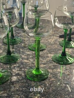 12 Piece Set Vintage Luminarc Emerald Green Stem Wine Glasses Stemware