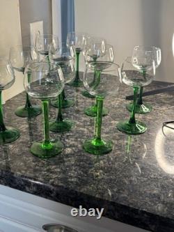 12 Piece Set Vintage Luminarc Emerald Green Stem Wine Glasses Stemware