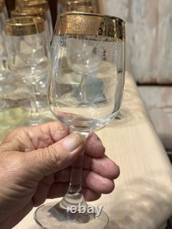 (12) Vintage. 7 Wine Glass In Real Gold And Etching. One Of A Kind