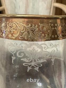 (12) Vintage. 7 Wine Glass In Real Gold And Etching. One Of A Kind