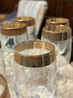 (12) Vintage. 7 Wine Glass In Real Gold And Etching. One Of A Kind