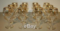 12 Vintage Authentic Italian Venetian Murano 24k Gold Gilt Wine Goblets