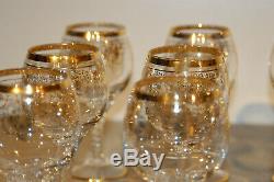 12 Vintage Authentic Italian Venetian Murano 24k Gold Gilt Wine Goblets