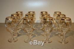 12 Vintage Authentic Italian Venetian Murano 24k Gold Gilt Wine Goblets